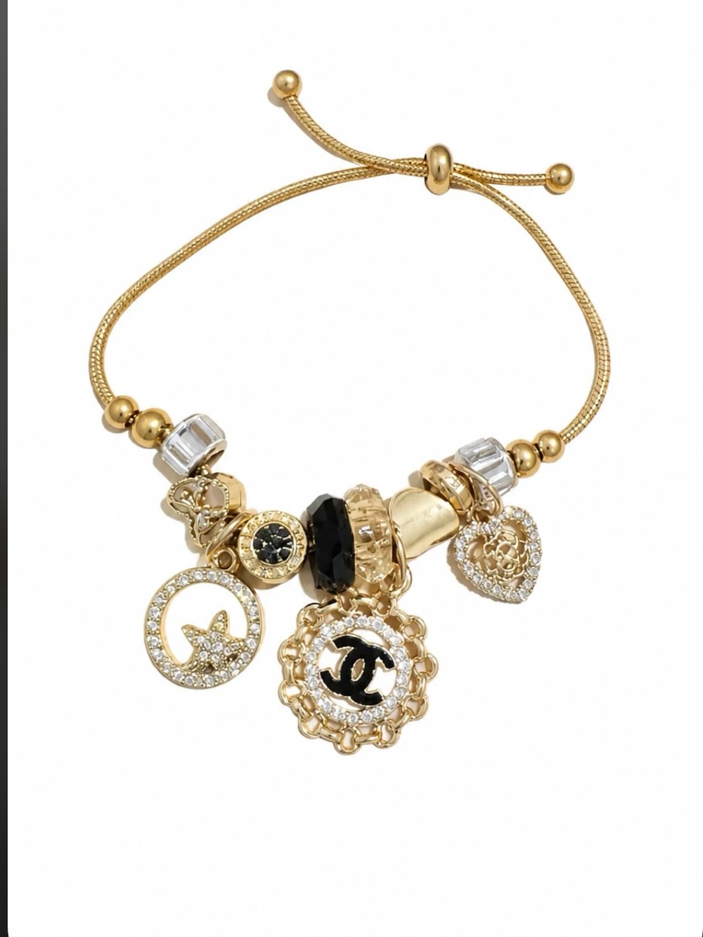 Gold Charm Bracelet with Black Accents - non branded